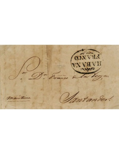 FA0997A. PREFILATELIA. 1838, 1 de enero. Sobrescrito circulado de La Habana a Santander