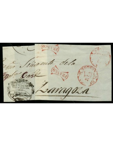 FA1001A. PREFILATELIA. 1848, 20 de ahosto. Fragmento de cubierta circulada de Huesca a Zaragoza