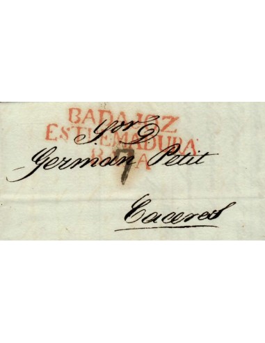 FA1159-11. PREFILATELIA. 1838, 12 de junio. Sobrescrito circulado de Badajoz a Cáceres