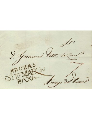 FA1159-16. PREFILATELIA. 1842, 22 de mayo. Sobrescrito circulado de Brozas a Arroyo del Puerco