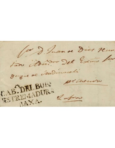 FA1159-19. PREFILATELIA. 1853, 12 de septiembre. Sobrescrito circulado de Cabeza del Buey a Zafra