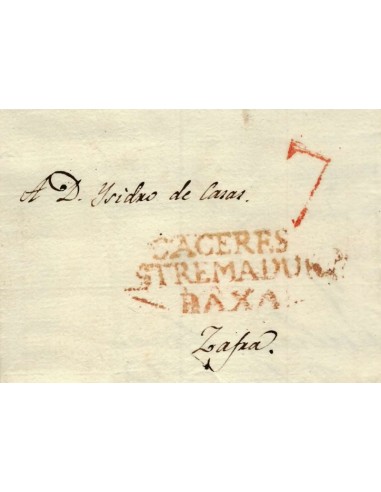 FA1159-23. PREFILATELIA. 1820, 1 de agosto. Sobrescrito circulado de Cáceres a Zafra