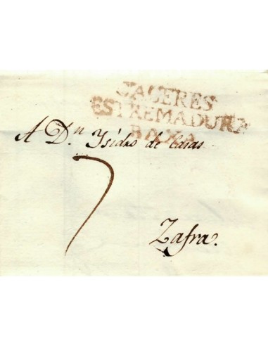 FA1159-25. PREFILATELIA. 1820, 24 de junio. Sobrescrito circulado de Cáceres a Zafra