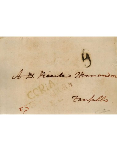 FA1159-30. PREFILATELIA. 1843, 4 de julio. Sobrescrito circulado de Coria a Trujillo