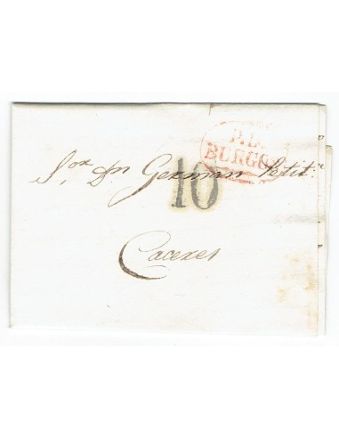 FA1820B. PREFILATELIA. 1839, 18 de mayo. Sobrescrito circulado de Burgos a Caceres