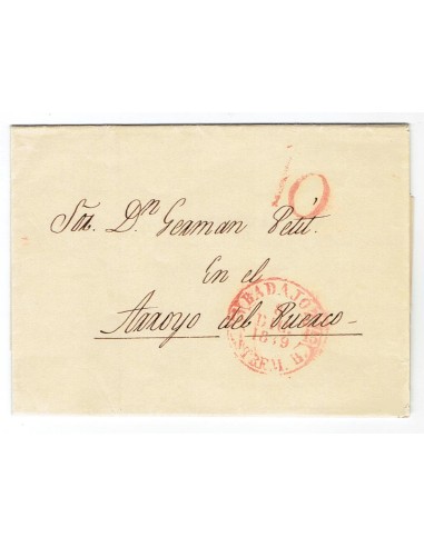 FA1821A. PREFILATELIA. 1849, 8 de diciembre. Sobrescrito circulado de Badajoz a Arroyo del Puerco