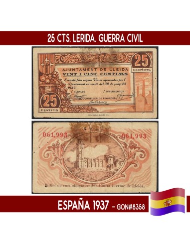 España 1937. 25 cts. Lérida (VG) GON8358