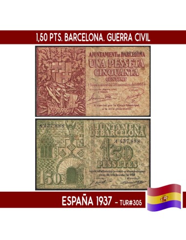 España 1937. 1,50 pts. Barcelona. Serie A (F) TUR305