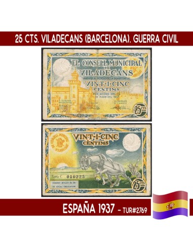 España 1937. 25 cts. Viladecans (Barcelona) (VF) TUR2769