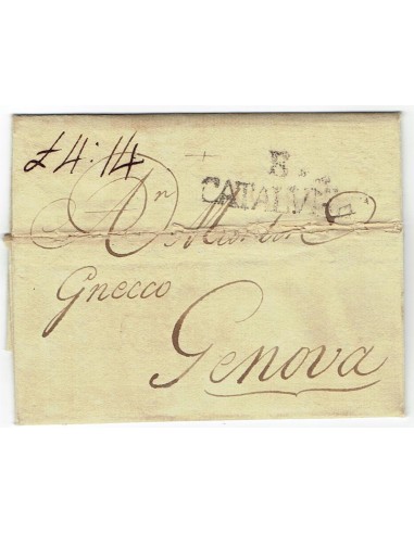 FA1358B. PREFILATELIA. 1795, 1 de septiembre. Sobrescrito circulado de Madrid a Genova