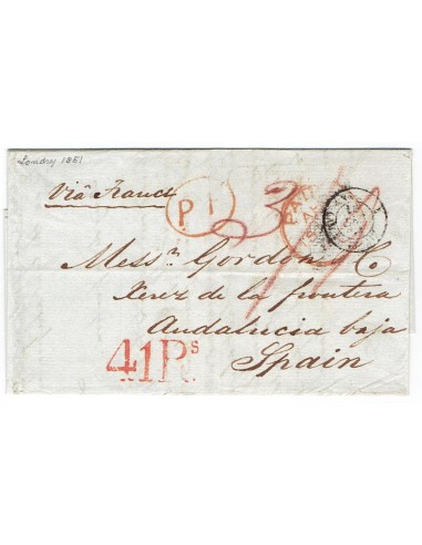 FA1370A. PREFILATELIA. 1851, 9 de diciembre. Sobrescrito circulado de Londres a Jerez de la Frontera