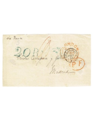 FA1370C. PREFILATELIA. 1855, mes de febrero. Frontal de carta dirigida de Londres a Madrid