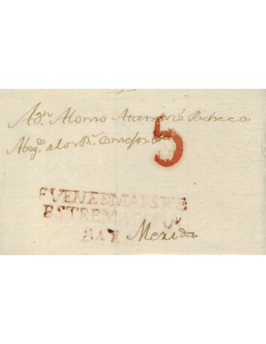 FA1159-38. PREFILATELIA. 1807, 1 de junio. Sobrescrito circulado de Fuente del Maestre a Mérida