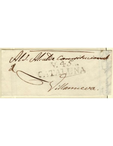 FA1351D. PREFILATELIA. (1802-40ca). Sobrescrito circulado de Villafranca del Penedes a Villanueva y la Geltru