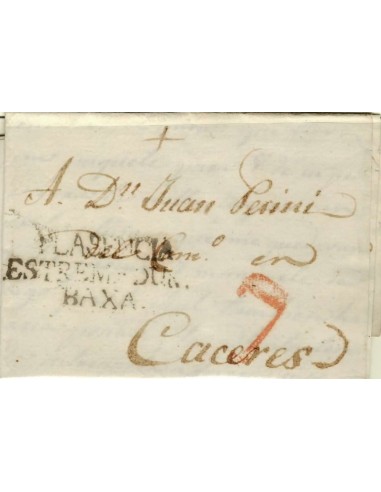 FA1323. PREFILATELIA. (1800-31ca). Sobrescrito circulado de Plasencia a Cáceres