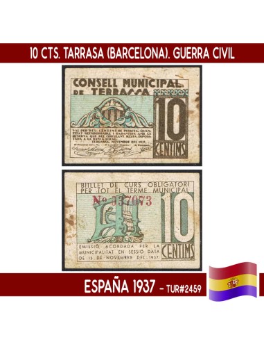 España 1937. 10 cts. Tarrasa (Barcelona) (VF) TUR2459