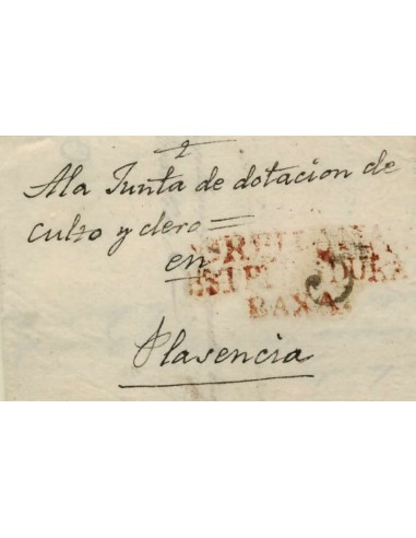 FA1324F. PREFILATELIA. (1813-45ca). Sobrescrito circulado de Orellana a Plasencia