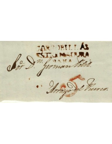 FA1159-42. PREFILATELIA. 1842, 1 de abril. Sobrescrito circulado de Garrovillas a Arroyo del Puerco