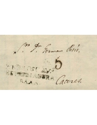 FA1159-48. PREFILATELIA. 1840, 21 de octubre. Sobrescrito circulado del Valle de Santa Ana a Cáceres