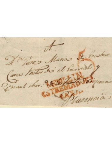 FA1159-56. PREFILATELIA. (1807ca). Sobrescrito circulado de Medellín a Plasencia