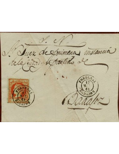 FA1536. HISTORIA POSTAL. 1861, 17 de mayo. Fregenal de la Sierra a Badajoz