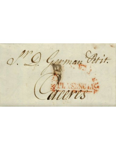 FA1159-77. PREFILATELIA. 1838, 21 de julio. Sobrescrito circulado de Plasencia a Cáceres