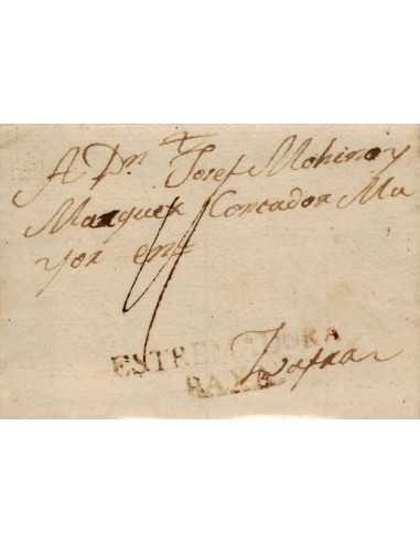 FA1159-78. PREFILATELIA. 1797, 25 de noviembre. Sobrescrito circulado de Santa Marta a Zafra, RRR