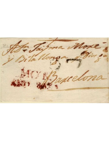 FA1336. PREFILATELIA. (1804ca). Sobrescrito circulado de Motril a Barcelona, RRR