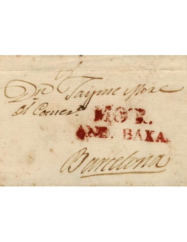 FA1336B. PREFILATELIA. (1804ca). Sobrescrito circulado de Motril a Barcelona, RRR