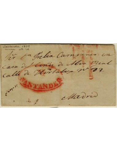 FA1337B. PREFILATELIA. 1839. Sobrescrito circulado de Santander a Madrid