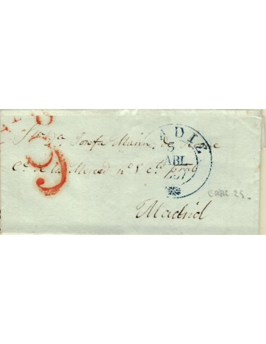 FA1344A. PREFILATELIA. 1837, 5 de abril. Sobrescrito circulado de Cádiz a Madrid