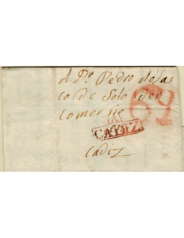 FA1344E. PREFILATELIA. (1808-42ca). Sobrescrito circulado de Arcos de la Frontera a Cádiz