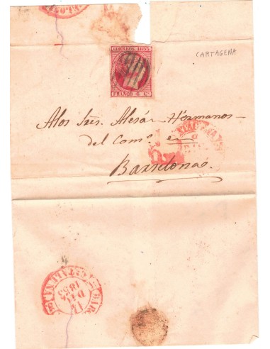 FA7574A. HISTORIA POSTAL. 1853, correo de Cartagena a Barcelona