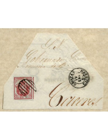 FA0589-8. HISTORIA POSTAL. 1855, 15 de enero. Fragmento de cubierta de Brozas a Cáceres