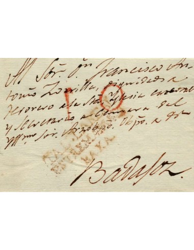FA1159-81. PREFILATELIA. 1830, 27 de mayo. Sobrescrito circulado de Talavera la Real a Badajoz