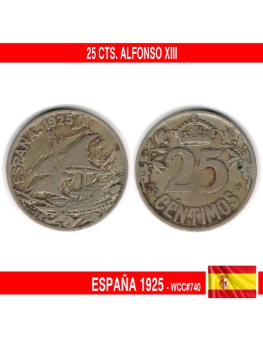 España 1925. 25 cts. Alfonso XIIl (MBC) - KM740