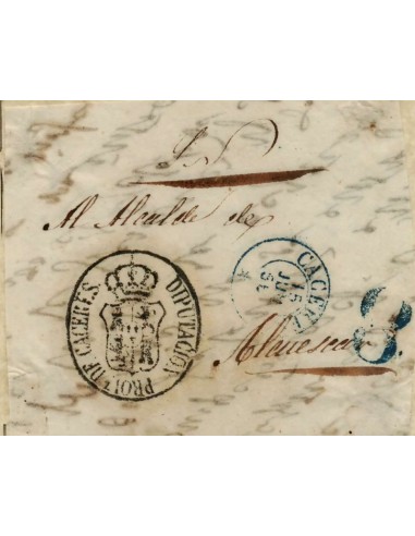 FA0616-8. HISTORIA POSTAL. 1856, 15 de junio. Frontal del Servicio Nacional de Cáceres a Alcuescar