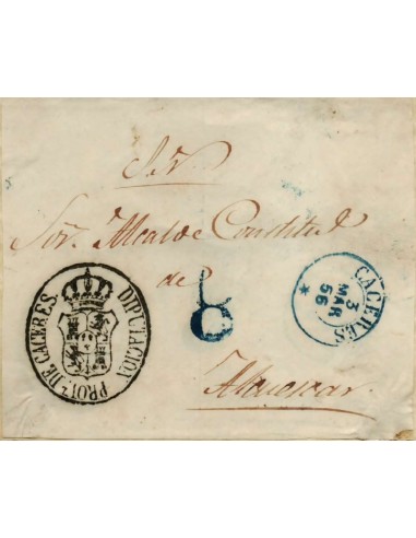 FA0616-10. HISTORIA POSTAL. 1856, 3 de marzo. Frontal del Servicio Nacional de Cáceres a Alcuescar