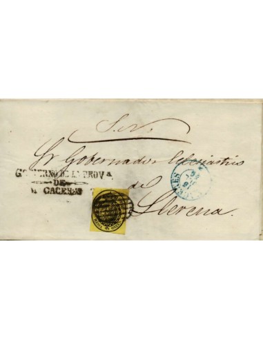 FA0616-13. HISTORIA POSTAL. 1856, 18 de julio. Pliego oficial de Cáceres a Llerena