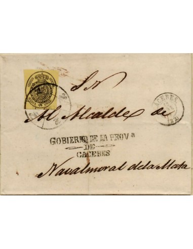FA0616-14. HISTORIA POSTAL. 1864, mes de enero. Pliego oficial de Cáceres a Navalmoral de la Mata