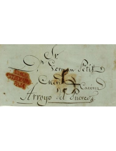 FA1159-91. PREFILATELIA. 1844, 17 de julio. Sobrescrito circulado de Usagre a Arroyo del Puerco