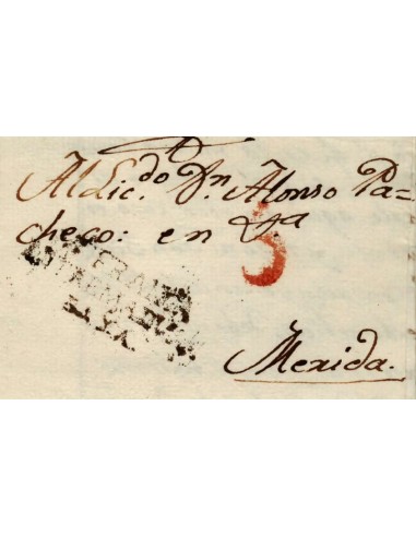 FA1159-95. PREFILATELIA. 1807, 30 de noviembre. Sobrescrito circulado de Villafranca de los Barros a Mérida