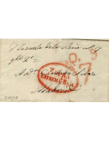 FA1159-103. PREFILATELIA. (1835ca). Envuelta de sobrescrito circulada de Zafra a Madrid
