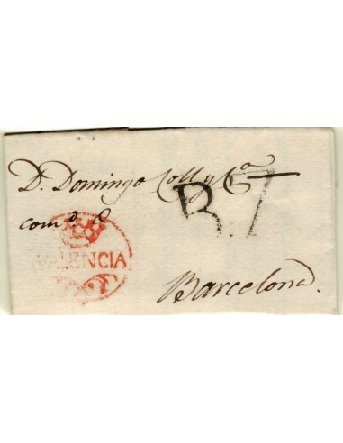 FA1345. PREFILATELIA. (1809-26ca). Sobrescrito circulado de Valencia a Barcelona