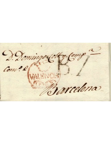 FA1345A. PREFILATELIA. (1809-26ca). Sobrescrito circulado de Valencia a Barcelona