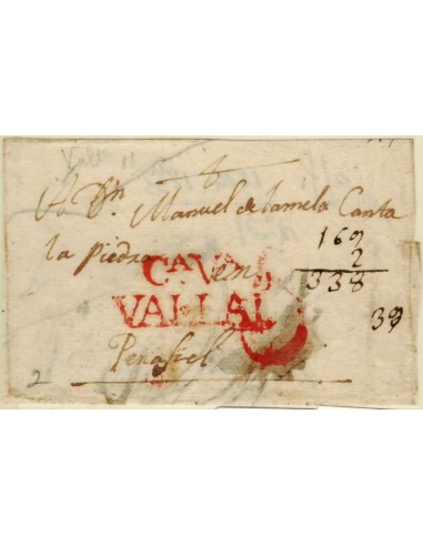 FA1346G. PREFILATELIA. (1826-33ca). Sobrescrito circulado de Valladolid a Peñafiel