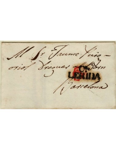 FA1348B. PREFILATELIA. (1815-28ca). Sobrescrito circulado de Lérida a Barcelona