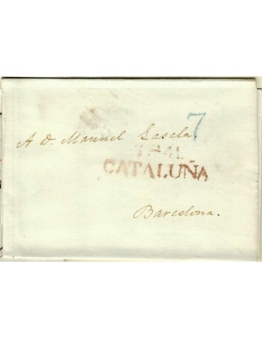 FA1348D. PREFILATELIA. (1830-42ca). Sobrescrito circulado de Tortosa a Barcelona