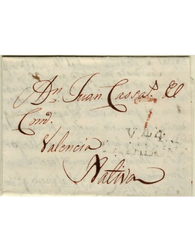 FA1349. PREFILATELIA. (1802-28ca). Sobrescrito circulado de Vich a Xativa