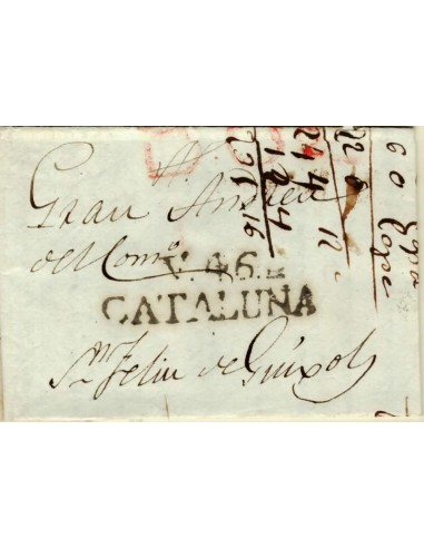 FA1349B. PREFILATELIA. (1802-37ca). Sobrescrito circulado de Villanueva y la Geltru a San Feliu de Guixols